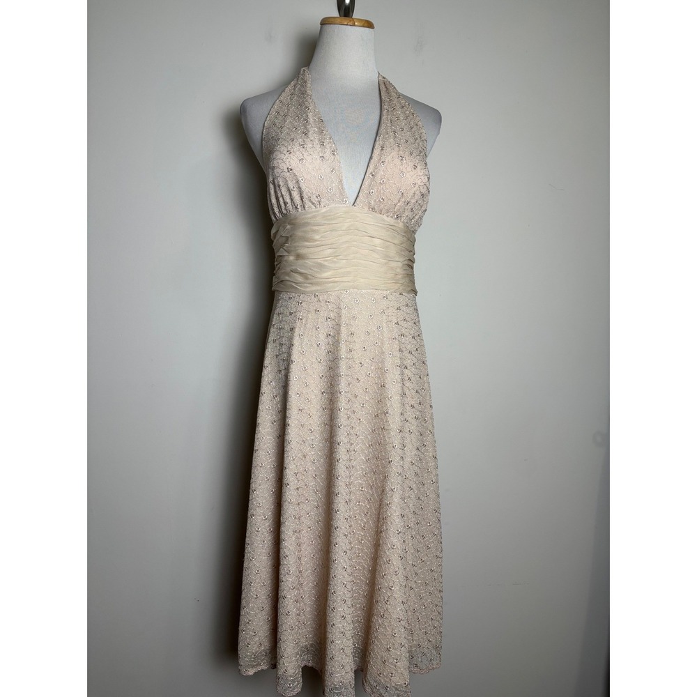 Vision Apparel Womens Halter Dress 6 Retro Babydoll Fairy Sheer Champagne Lace